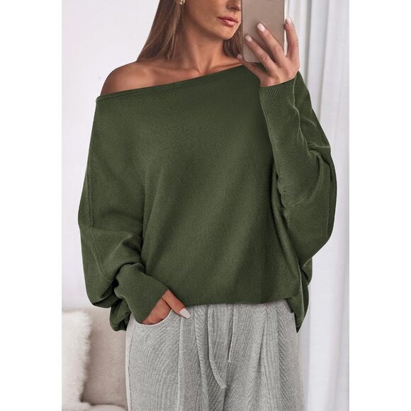 Women’s Off Shoulder Sweater Casual Fall Knit Loose Jumper Trendy - Picture 3 of 6
